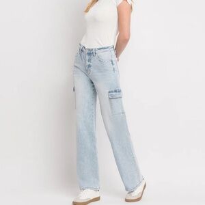 Vervet Blue Jeans 90s Vintage High Rise Cargo Utility Straight Light Blue SZ 25